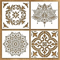 4 Pack (12x12 Inch) Large Reusable Stencils,