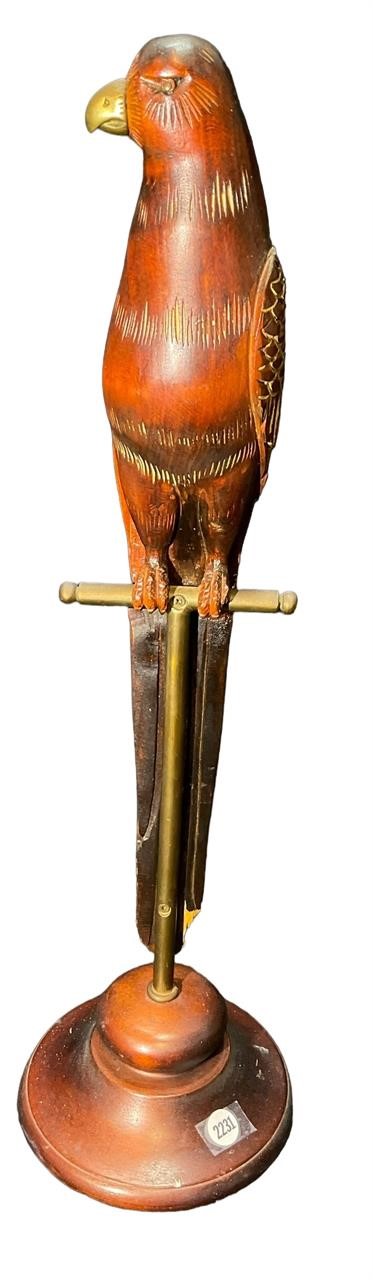 Wood Carved Bird on Brass Pole