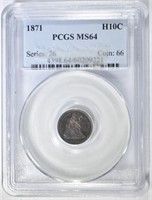 1871 SEATED LIBERTY HALF DIME  PCGS MS-64