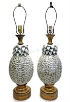 Pair Mcm Ceramic Pineapple Table Lamps