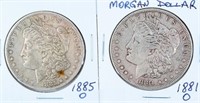 Coin 2 Morgan Silver Dollars 1885-O & 1881-O