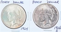 Coin 2 Peace Silver Dollars 1924 & 1926-S
