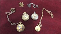 Lot of 4 pocket watches.  Looney tunes, trains,