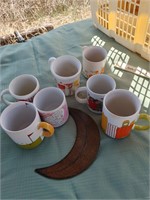 Lot of 7 Coffee Mugs w/ Metal Moon Plate