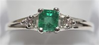 #12 10K White Gold Emerald Diamond Ring
