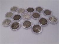 (15) asst Silver War mixed date Nickels Coins