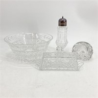 Tray- Waterford Crystal Bowl & Sugar Shaker, etc