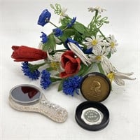Beaded Wire Flowers, Small Hand Mirror