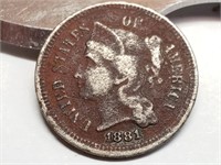 OF) 1881 us 3 cent nickel
