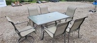 patio table 2 swivel chairs, 4 legged 3x5’ (6)chai