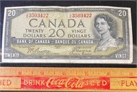 1954 BANK OF CANADA DEVILS FACE 20 DOLLAR BANK