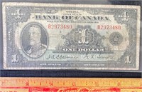 1935 BANK OF CANADA ONE DOLLAR BANK NOTE