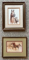 Framed Watercolor Walking Horse Painting by J.