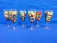 (6) Hand Painted Cardal Glasses Each One Unique