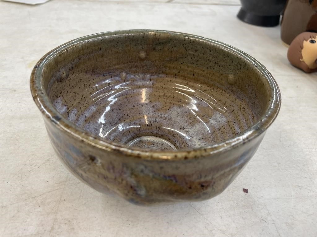 Pottery bowl 4" tall signed