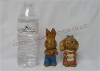 Vintage Boy & Girl Singing Bunny Rabbit Figurines