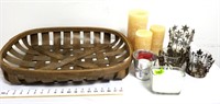 Large Basket Tray, Candles & Holders