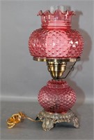 Vintage Cranberry Hobnail Style Lamp