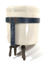 Stoneware Crock w Brass Spigots & Iron Frame