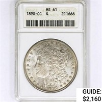 1890-CC Morgan Silver Dollar ANACS MS61