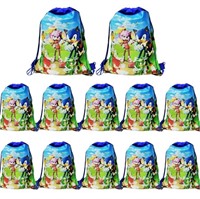 12 Pack Blue Sonic Drawstring Bags