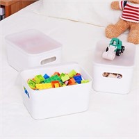 Plastic Storage Bins with Lids, White