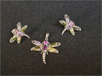 STERLING SILVER DRAGONFLY EARRINGS & PENDANT