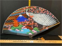 Vintage Japanese Mount Fuji Peacock Fan Large