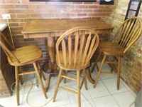Oak Bar Height Table & 3 Chairs