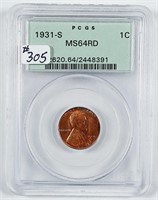 1931-S  Lincoln Cent   PCGS MS-64 RD
