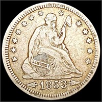 1853 A+R Seated Liberty Quarter LIGHTLY