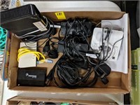 Box of Routers, Power Cords, & AT&T Answering