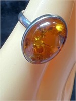 925 Sterling stamped Baltic Amber Ring