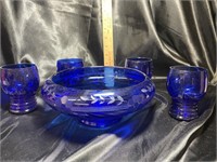*Rare* Cobalt Blue Etched Five (5) Piece Set