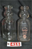 (2) Meadow Gold "Cream Top" milk bottles
