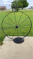 Old Metal Wagon Wheel Decor Yard Art, Attached To