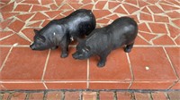 Pair of Cast Iron Pigs Painted Black, Each 10”