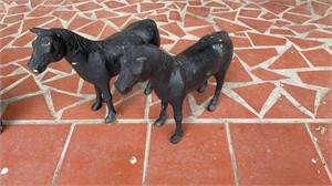 Pair of Cast Iron Horses Painted Black, Each 11”