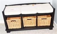 Bench with triple basket storage and top cushions