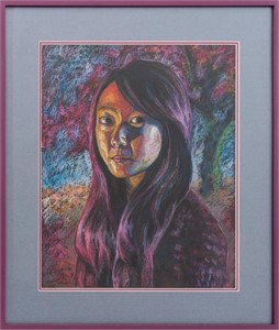 Anne Gu Woman in Purple Pastel on Paper