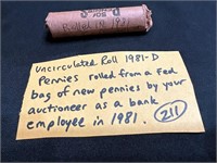 Uncirculated ROLL of 50 pennies 1981 Denver mint