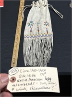 c 1915 elk hide native american beaded fringed bag