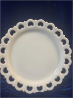 VTG Larttice Edge 12" White Milk Glass Plate