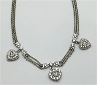 Sterling Silver Heart Necklace W Clear Stones
