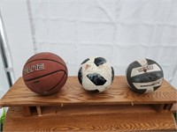 3 assorted sports balls - basketball, soccer