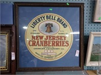 FRAMED LIBERTY BELL CRANBERRIES SIGN 22" SQ