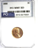 1935 Cent MS67 RD LISTS $285