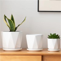 Octagon Ceramic Plant Pots - Indoor White Flower