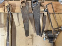 Hand Saws, assorted, Meat Saw & SAE Wrenches