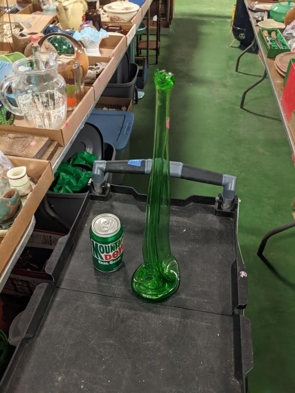 Skinny Tall Green Glass Vase